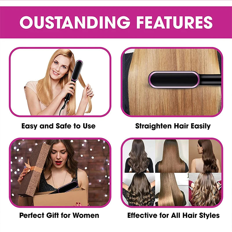 Electric Hair Straightener Brush Fast Heating Ceramic Design - Smarsty
