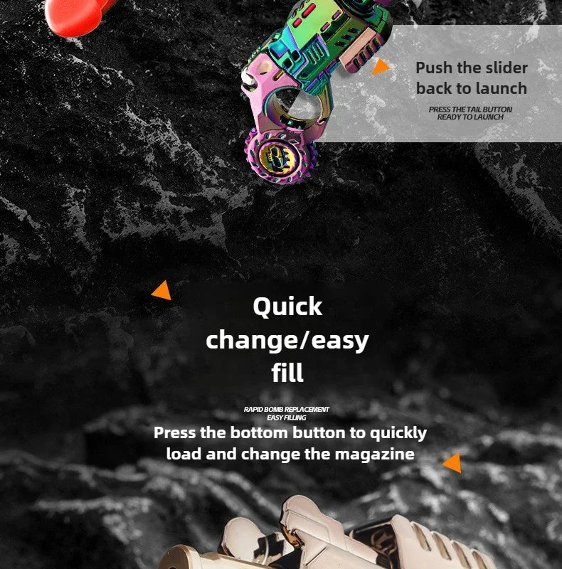 Shell-Ejecting Alloy Toy Pistol Set Stress Relief Fidget Sensory Toy Mini Finger Spinning Top EDC Desk Gadget Gift for Teen Boys - Smarsty