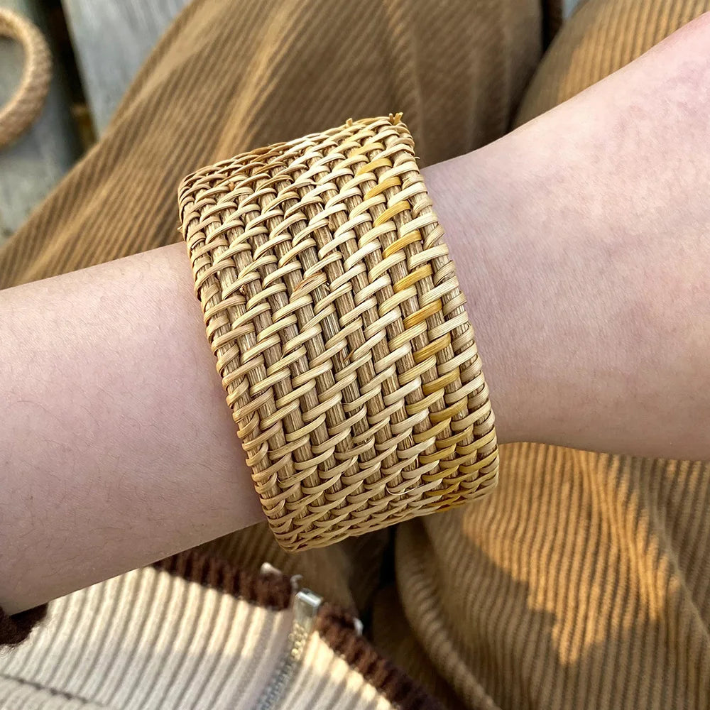 Boho Bamboo Rattan Weave Bracelet for Women - Smarsty