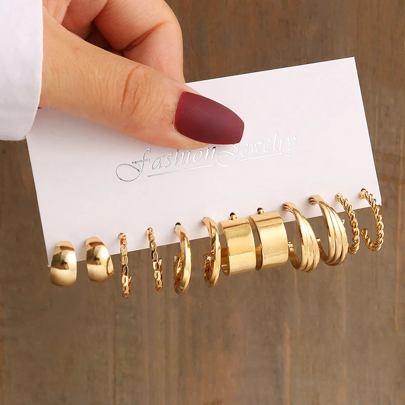 Gold Color Vintage Geometric Pearl Earrings Set For Women - Smarsty