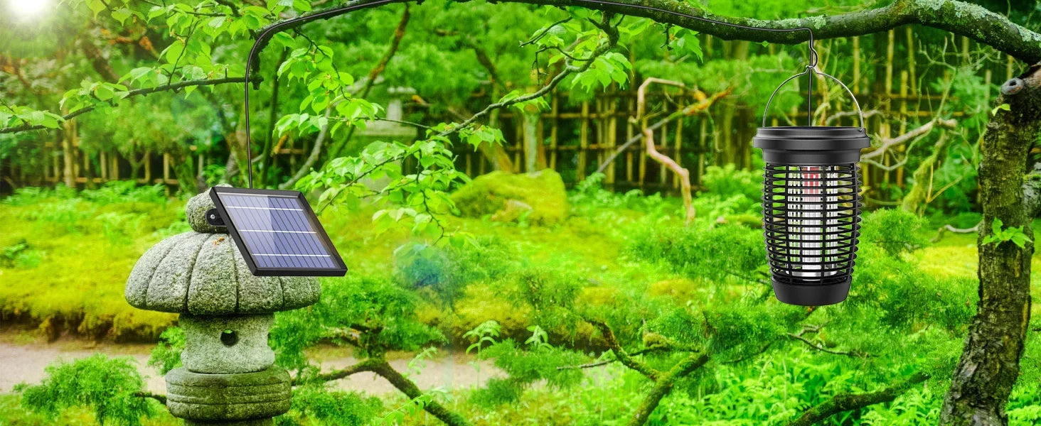 Solar Bug Zapper 2-in-1 Mosquito Killer Lamp Indoor 4500V Fly Zapper Outdoor Solar Powered with Rechargeable Insect Fly Trap