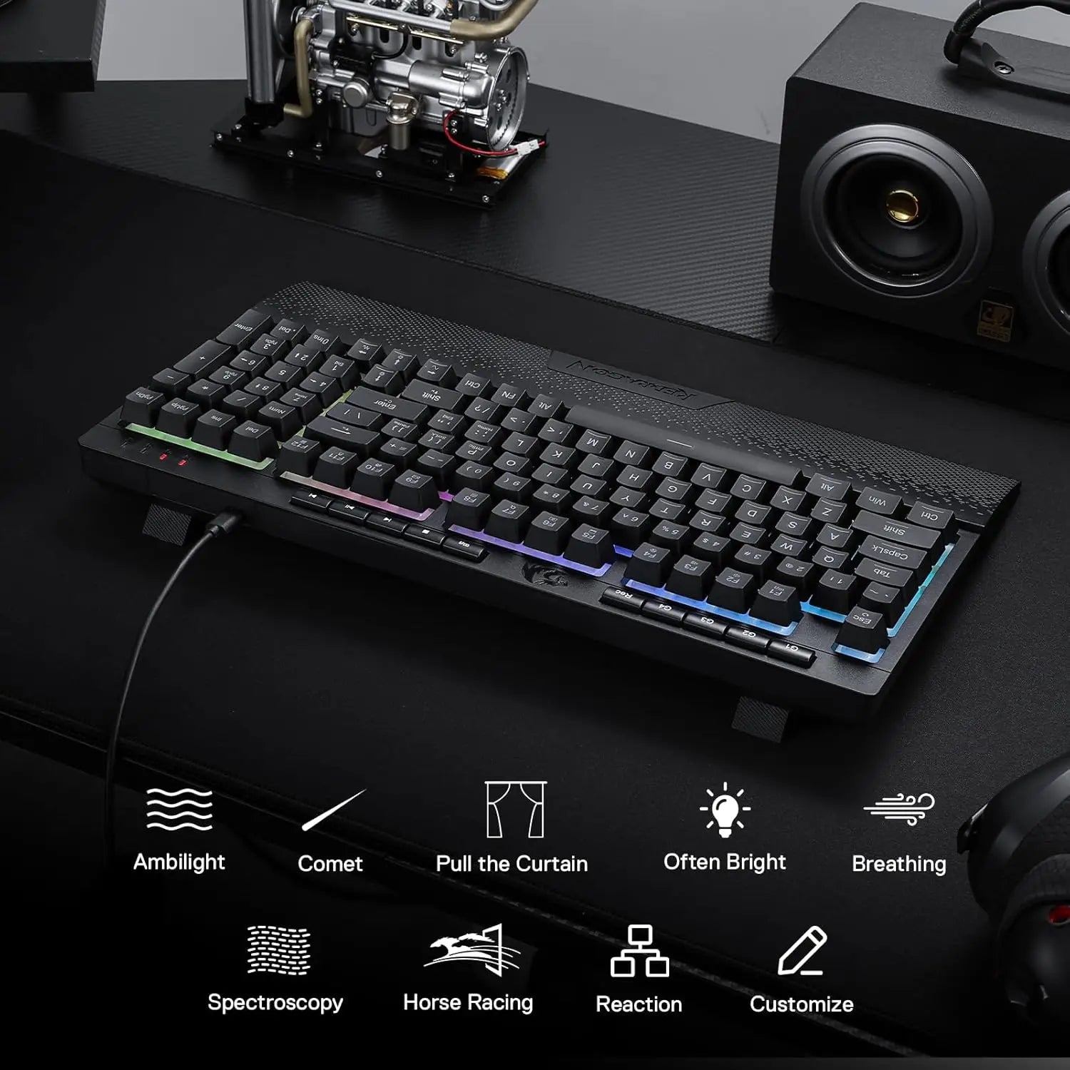 Redragon K515 Shiva RGB Membrane Gaming 98 Keys Mechanical Detachable Wrist Rest Smooth Linear Switch Keyboard