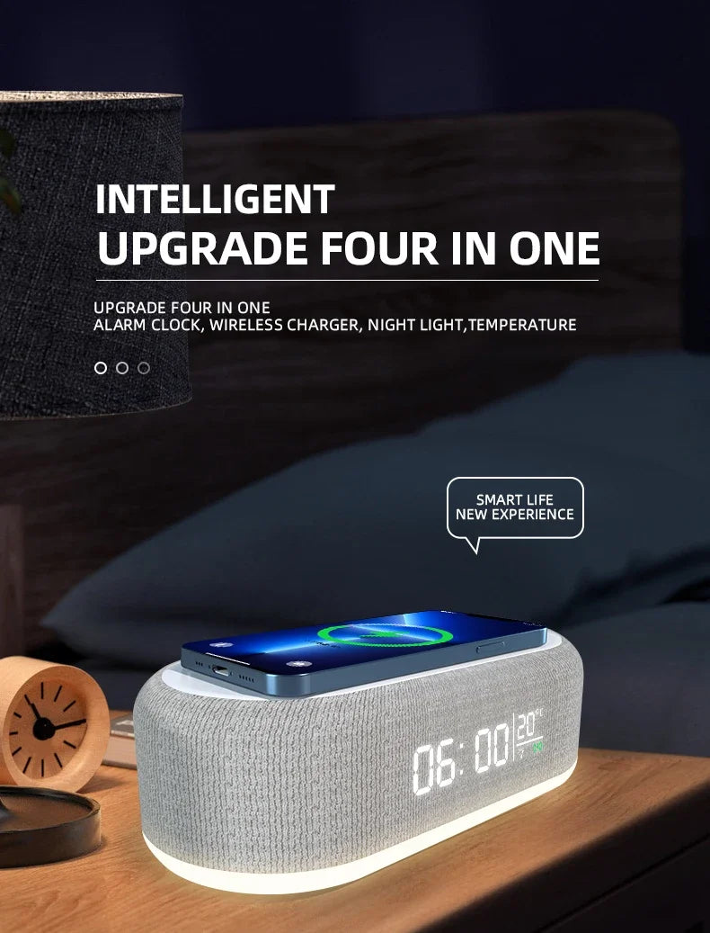 Alarm Clock Wireless Charger Night Light Thermometer Dock - Smarsty