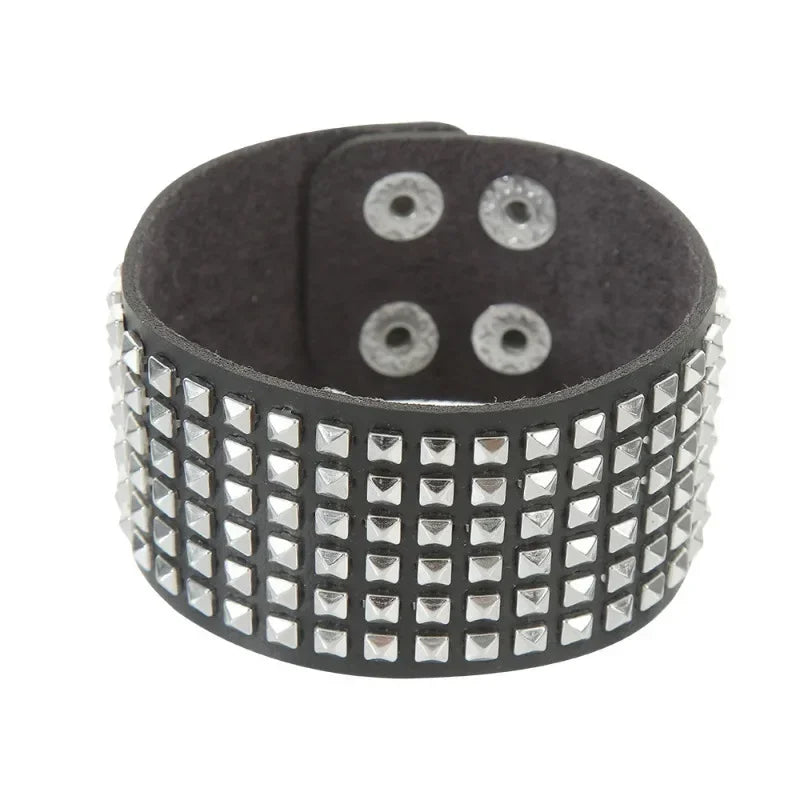 Unisex PU Leather Punk Bracelet with Spikes and Skull - Smarsty