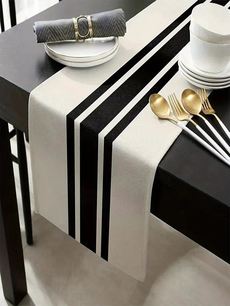 Geometric Stripe Linen Table Runner for Elegant Home Decor - Smarsty