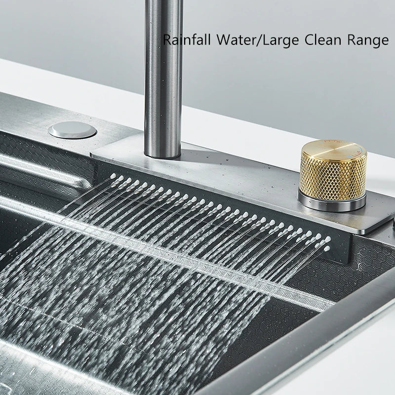 Large 304 Stainless Steel Waterfall Kitchen Sink with Faucet - Smarsty