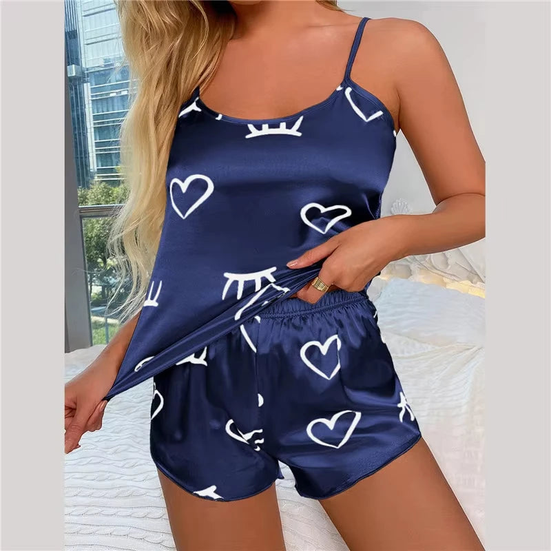 Women Ice Silk Pajamas Sleepwear Pajama Set Camisole Shorts L XL XXL Gray Pink Low Cut Comfortable Casual Summer - Smarsty
