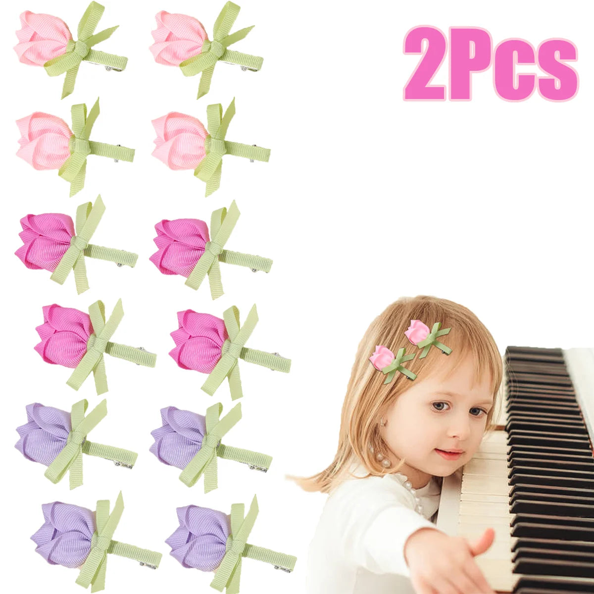 Pink Tulip Floral Hair Clips for Girls - Smarsty