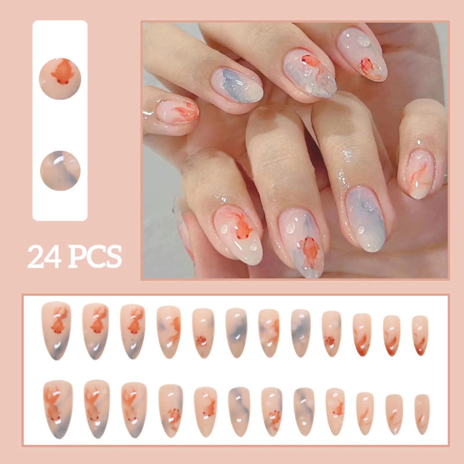 24pcs Flower Design Fake Nail Tips Full Cover - Smarsty