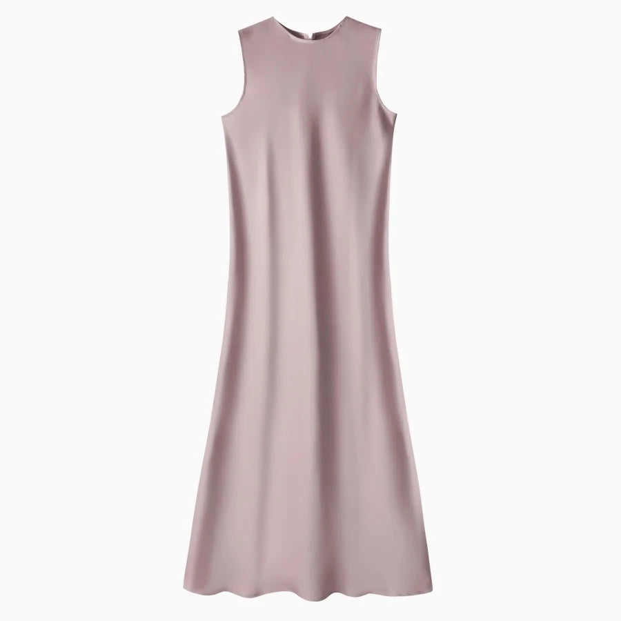 AS 2025 spring summer elegance satin dress + knitted top match set maxi floor length woman clothes