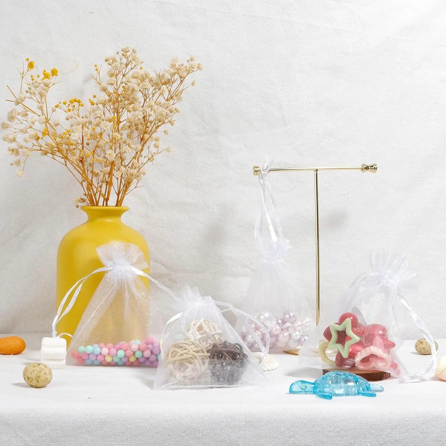 50pcs White Sheer Organza Jewelry Gift Bags - Smarsty