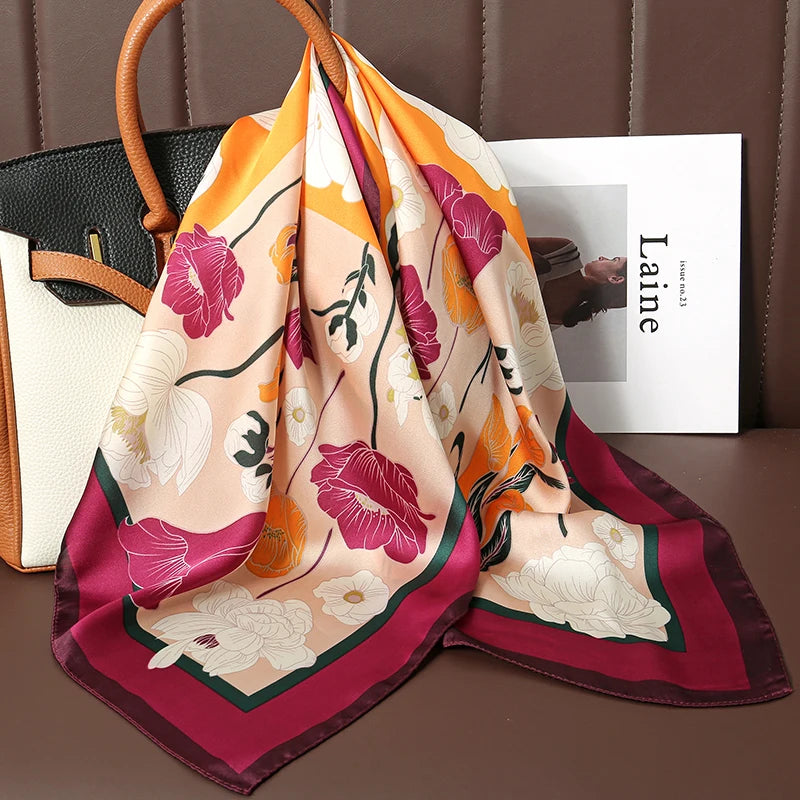 Luxury Silk Satin Headscarf for Women with Plaid Print - Smarsty