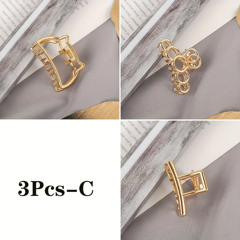 Gold Hollow Heart Mini Hair Claw Non Slip Grip Barrette - Smarsty