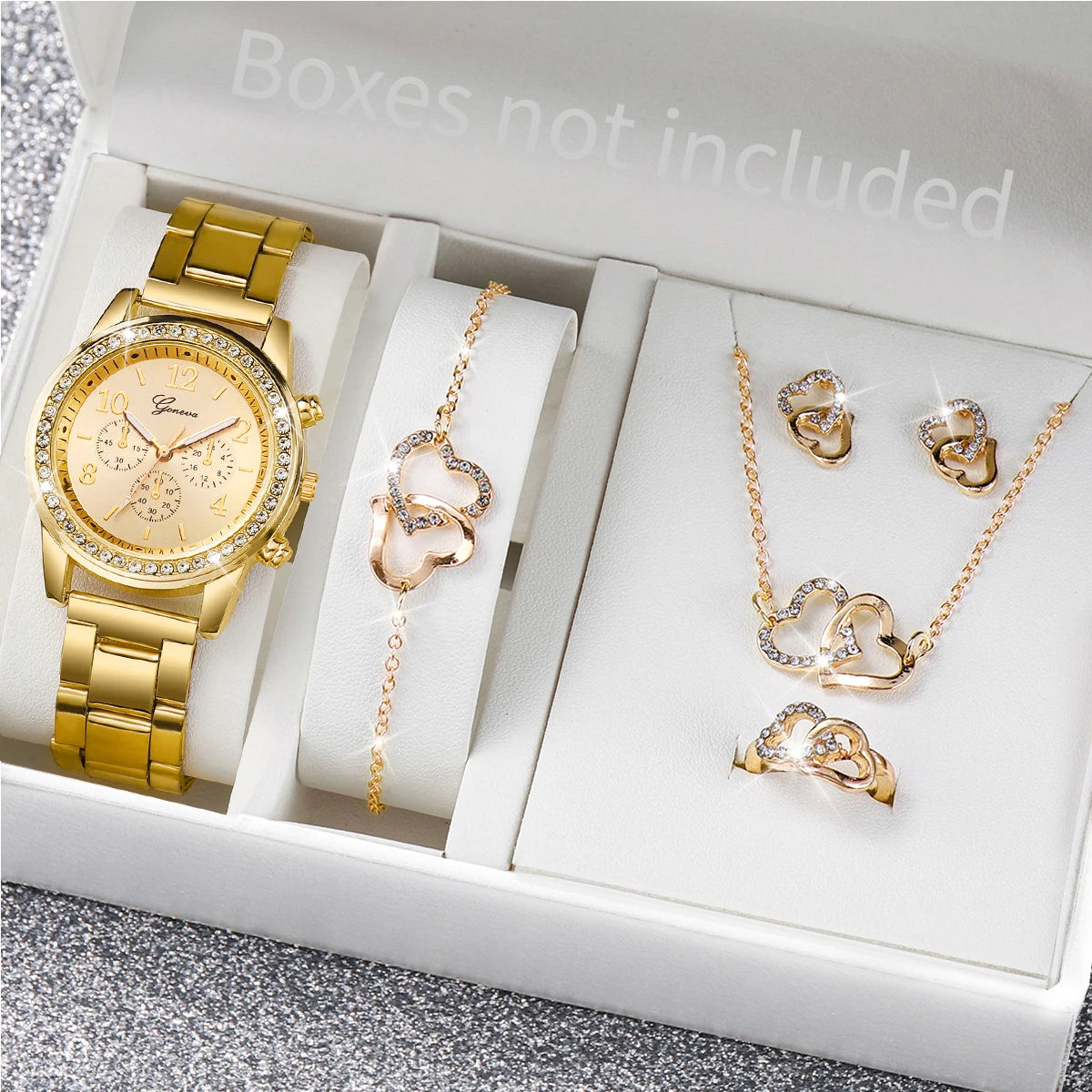 6PCS Women's Rhinestone Quartz Watch Set with Stainless Steel Band - Smarsty
