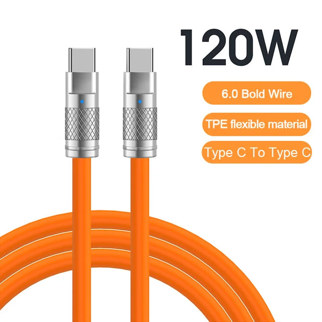 120W 6A Super Fast Charge USB C Liquid Silicone Cable For iPhone 14 15 Huawei Samsung Xiaomi Quick Charger Type-C Data Wire - Smarsty