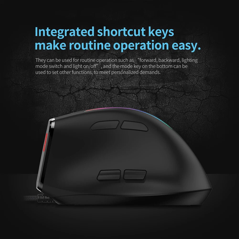 ZELOTES T-50 Ergonomic Wired Vertical RGB Mouse 12800 DPI Adjustable for PC Computer Gaming USB Wired Vertical Optical Mouse