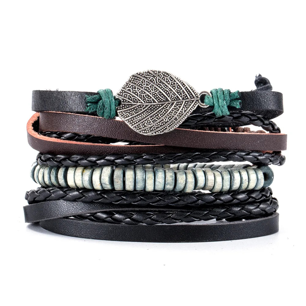 Men’s Leather Braided Bracelets Vintage Ethnic Wristband - Smarsty
