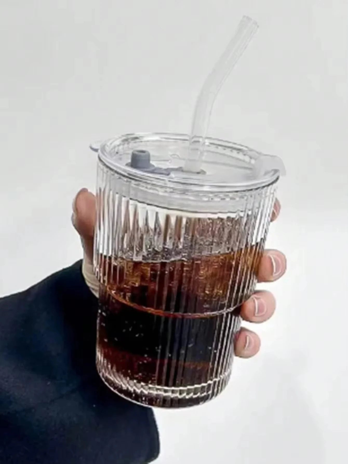 450ml Transparent Glass Cup With Lid and Straw - Smarsty