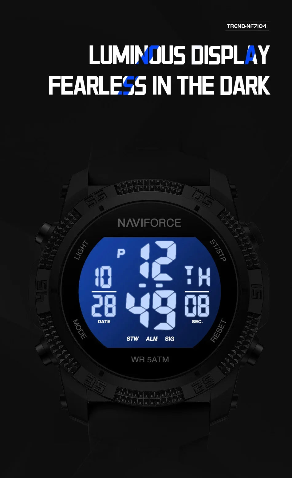 NAVIFORCE NF7104 Men's Waterproof Digital Watch with Alarm - Smarsty