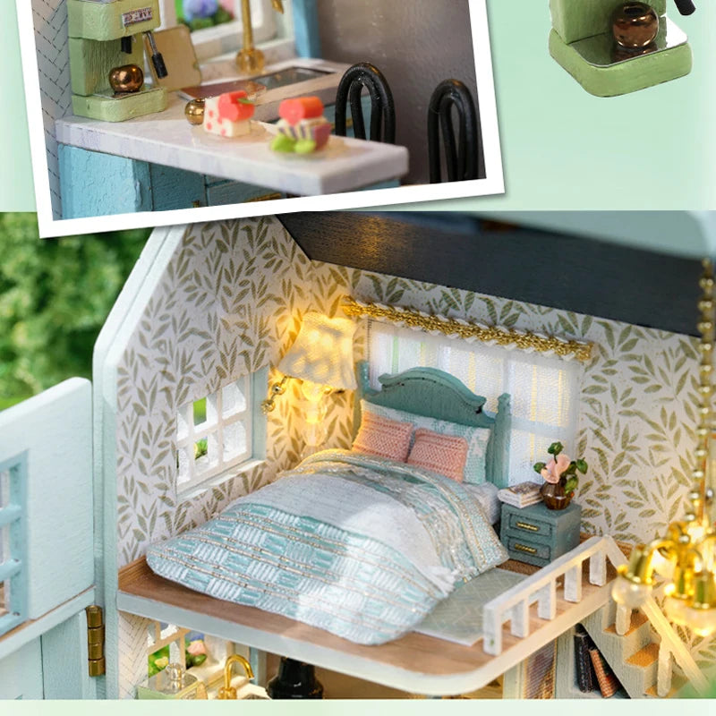 Diy Mini Wooden Dollhouse With Furniture Light Doll House Casa Assembly Model Pink Princess Villa Architecture Kit Toys Birthday by Smarsty