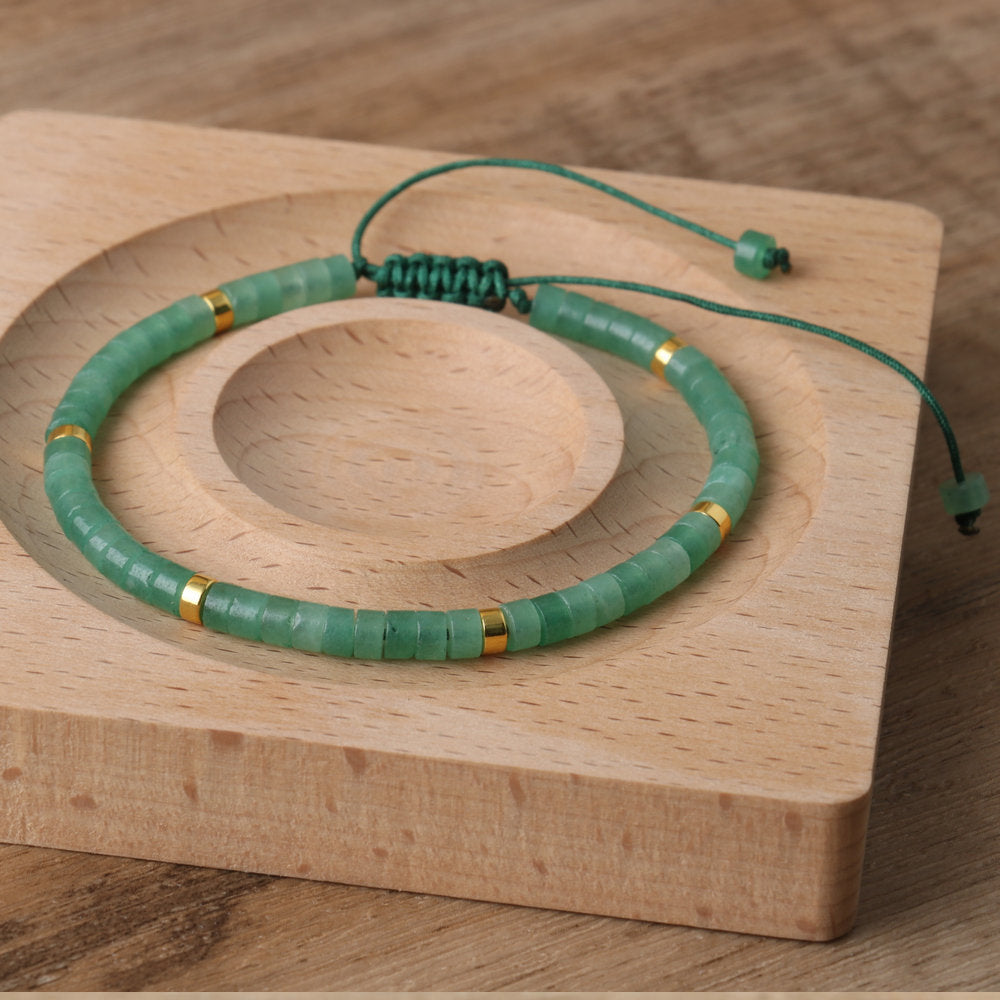 Green Aventurine Bead Bracelet Adjustable Natural Stone - Smarsty