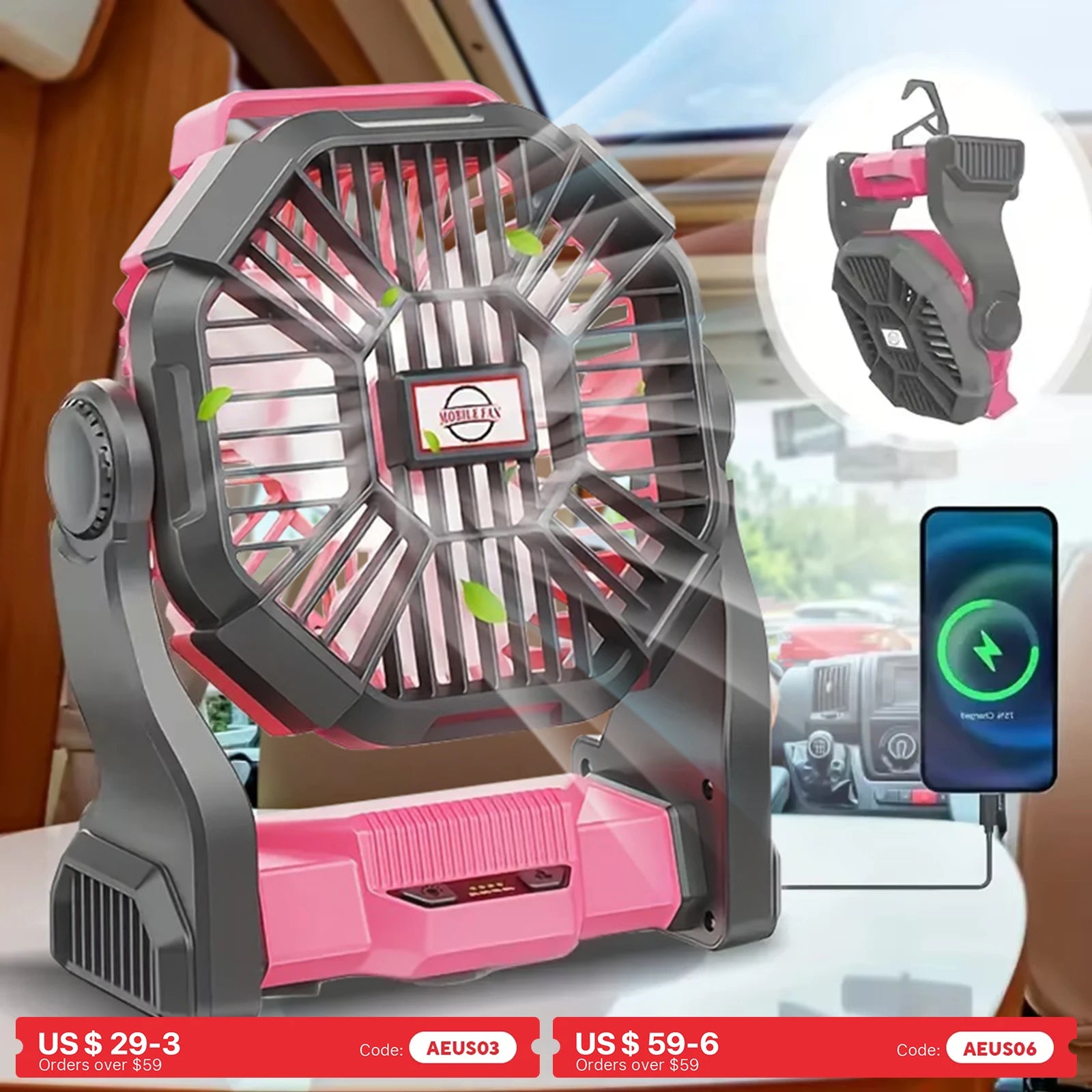 Charging + Lighting + Fan Three-In-One Electric Camping Style Fan with Led Lantern Portable Tent Fan with Rotating Function, Emergency Power Supply Function When Power Outage, Suitable for Barbecue or Travel Operating