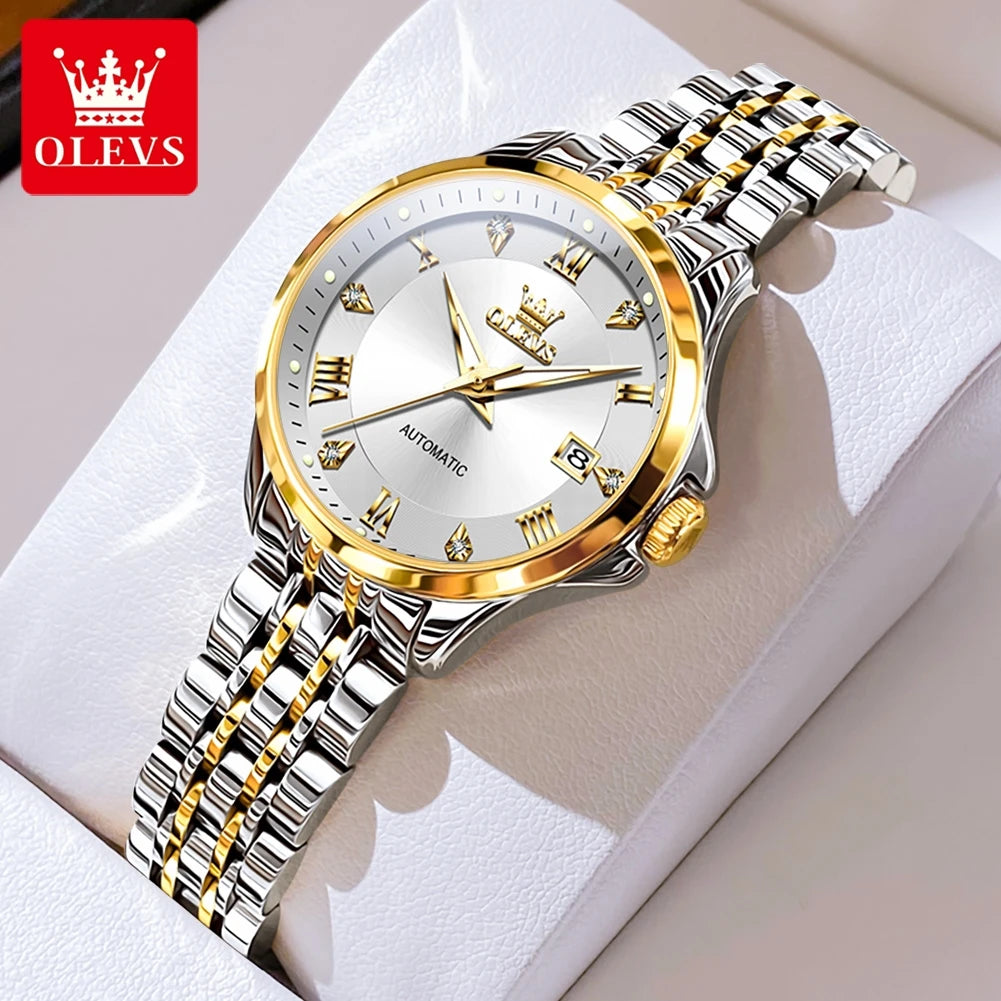 OLEVS Women's Stainless Steel Automatic Watch with Dual Calendar - Smarsty