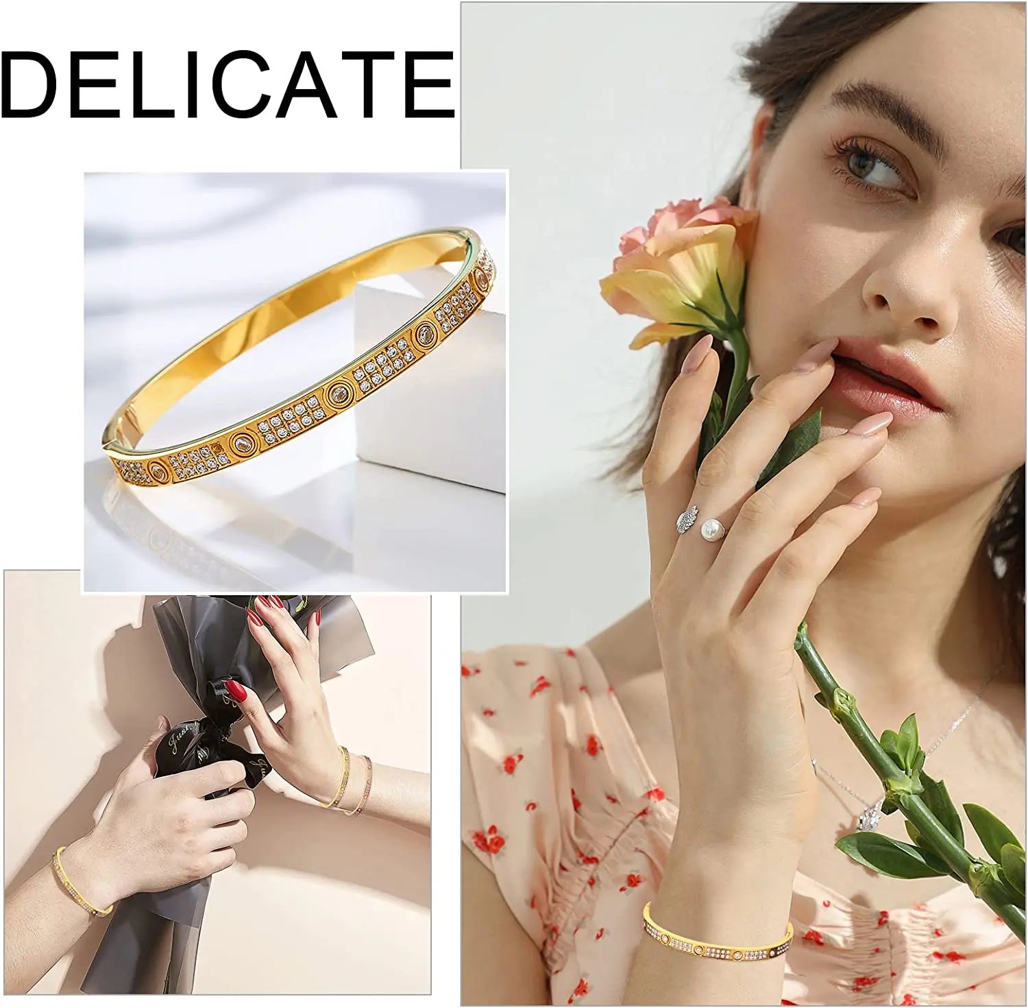 Gold Color Zircon Cross Nut Nail Bracelet for Women - Smarsty
