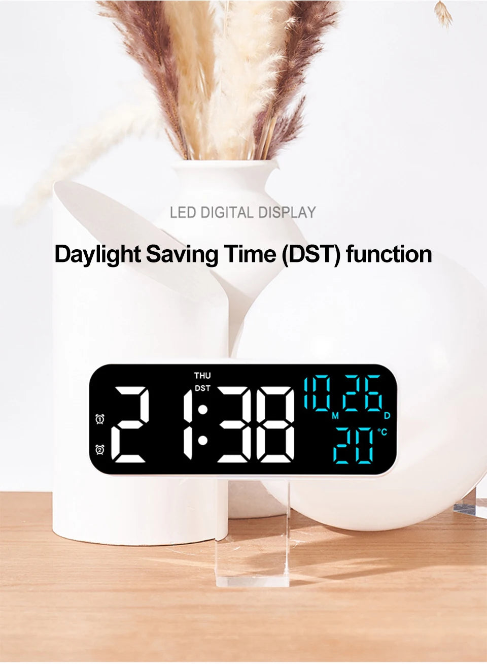 Voice Control Digital Alarm Clock with Temperature Display - Smarsty