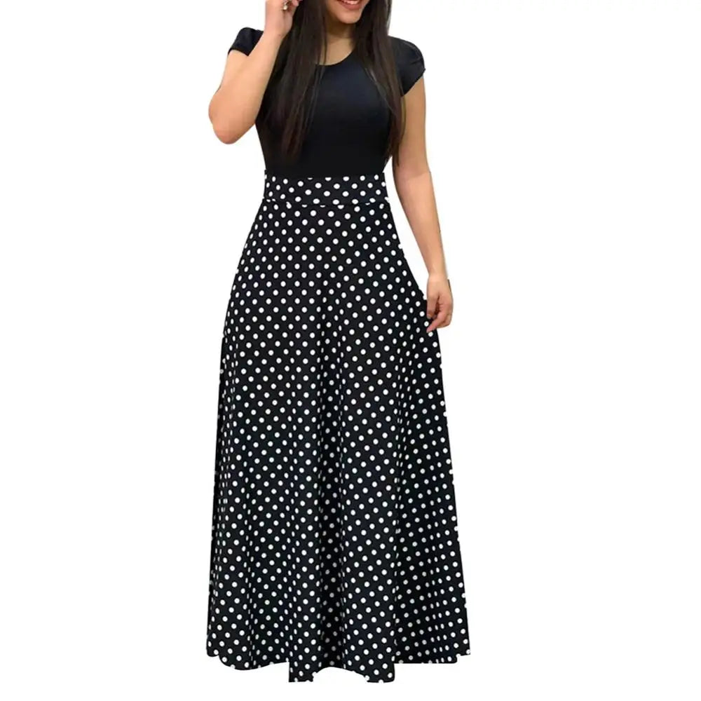 Elegant Women's Long Dress Flower Retro Printed Patchwork Long Sleeve Banquet Maxi Robe S-5XL - Smarsty