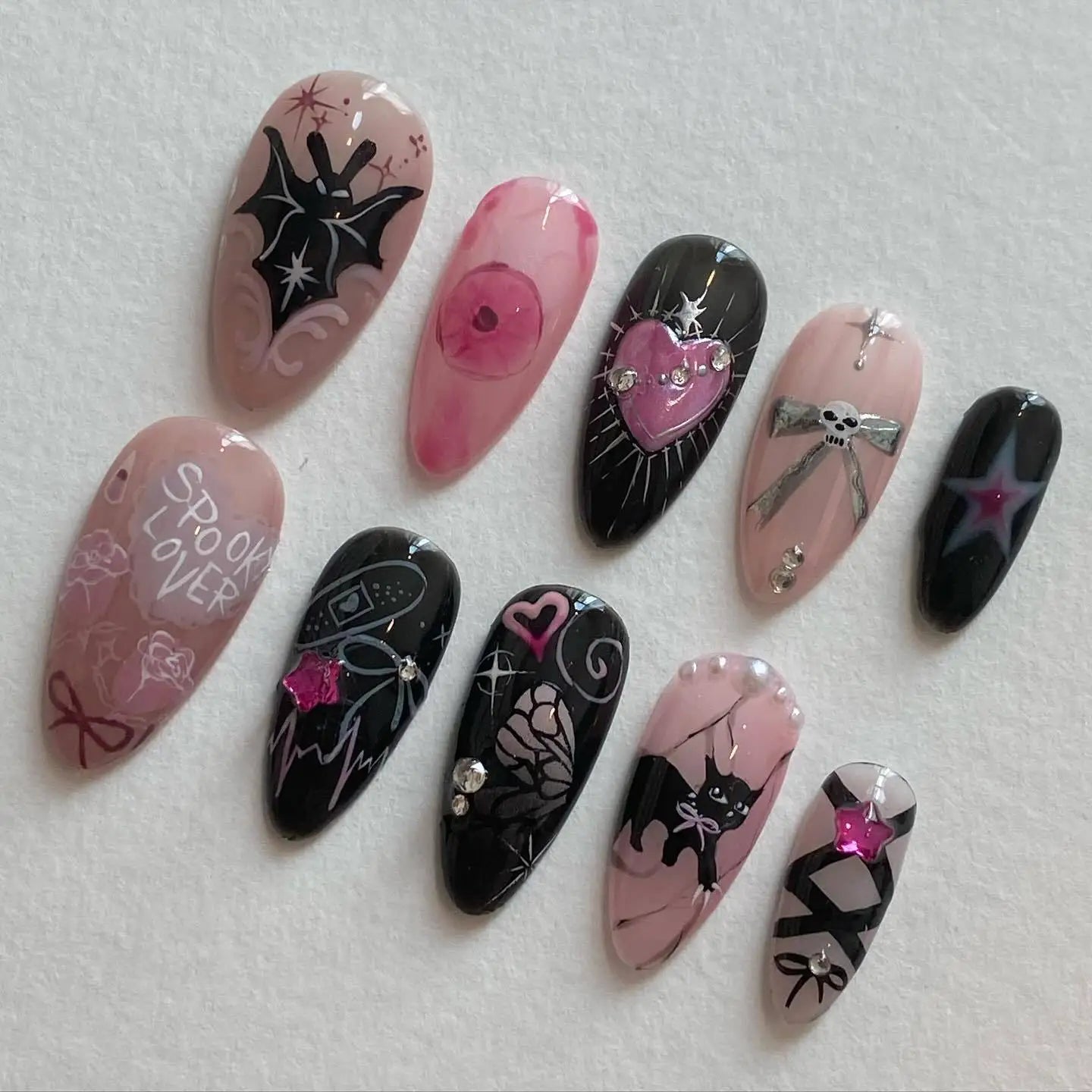 24 Piece Pink Almond Fake Nail Set With Bowknot Design - Smarsty