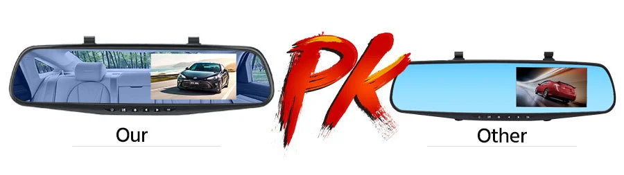 Dual Lens Dashcam With 4.3 Inch Rearview Mirror FHD 1080P - Smarsty