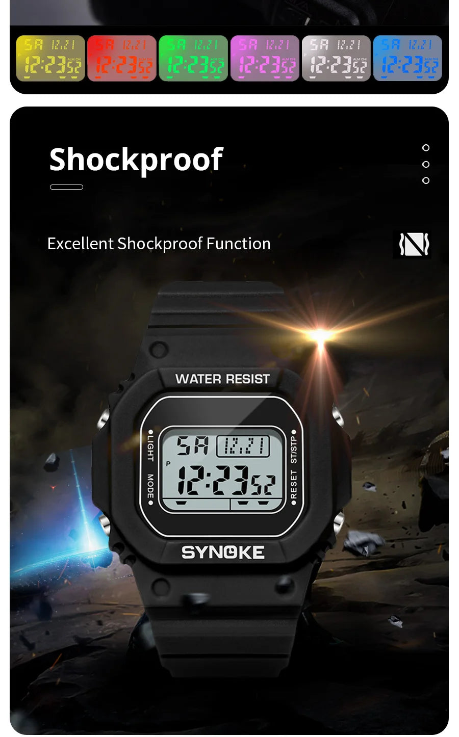 SYNOKE Outdoor Military Digital Watch for Men Waterproof Luminous Sports Timepiece - Smarsty