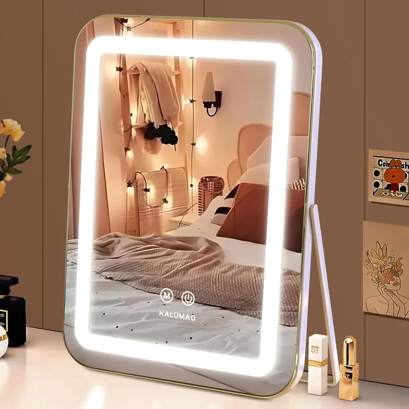 LED Vanity Mirror with 3-Color Light - 360° Rotatable, Touch Control & USB Powered, Travel & Bathroom Makeup Mirror
