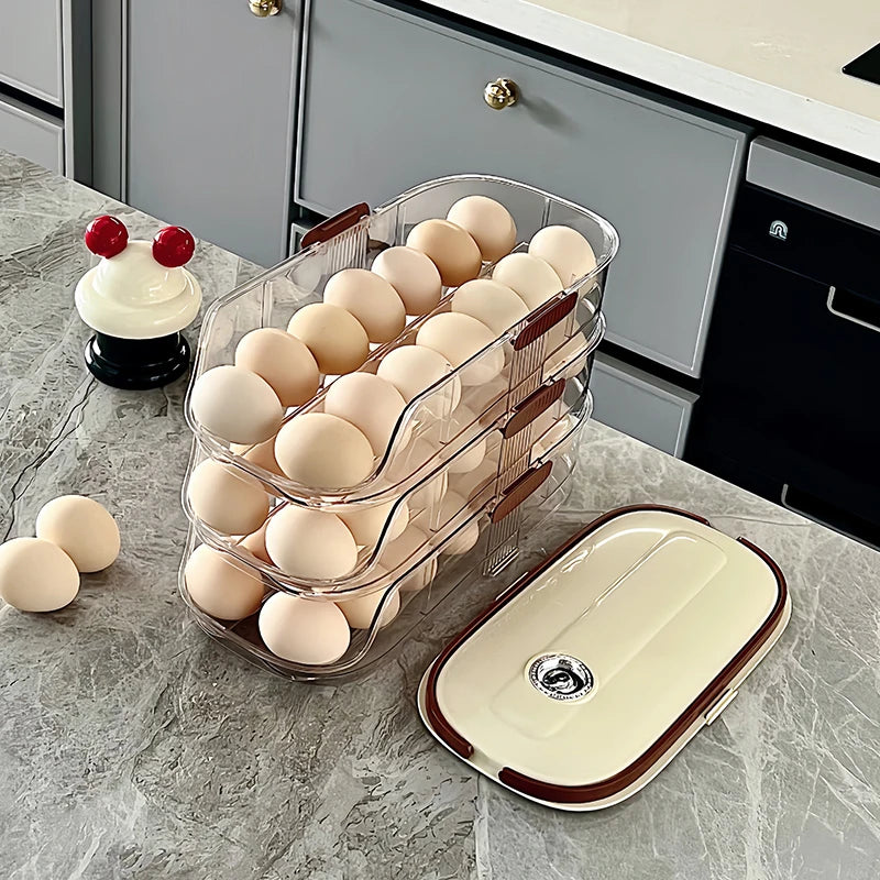 1PCS Home Refrigerator Egg Storage Box Automatic Rolling Eggs Holder Rack Egg Roller Organizer Kitchen Countertop Egg Shelf by Smarsty