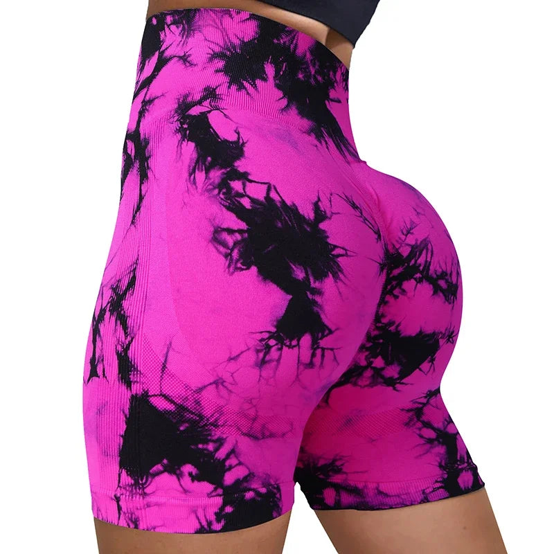 Tie-Dye Yoga Shorts for Women High Elastic Gym Shorts Push Up Sports Shorts Running Workout Fitness Women Short Sports Leggings - Smarsty