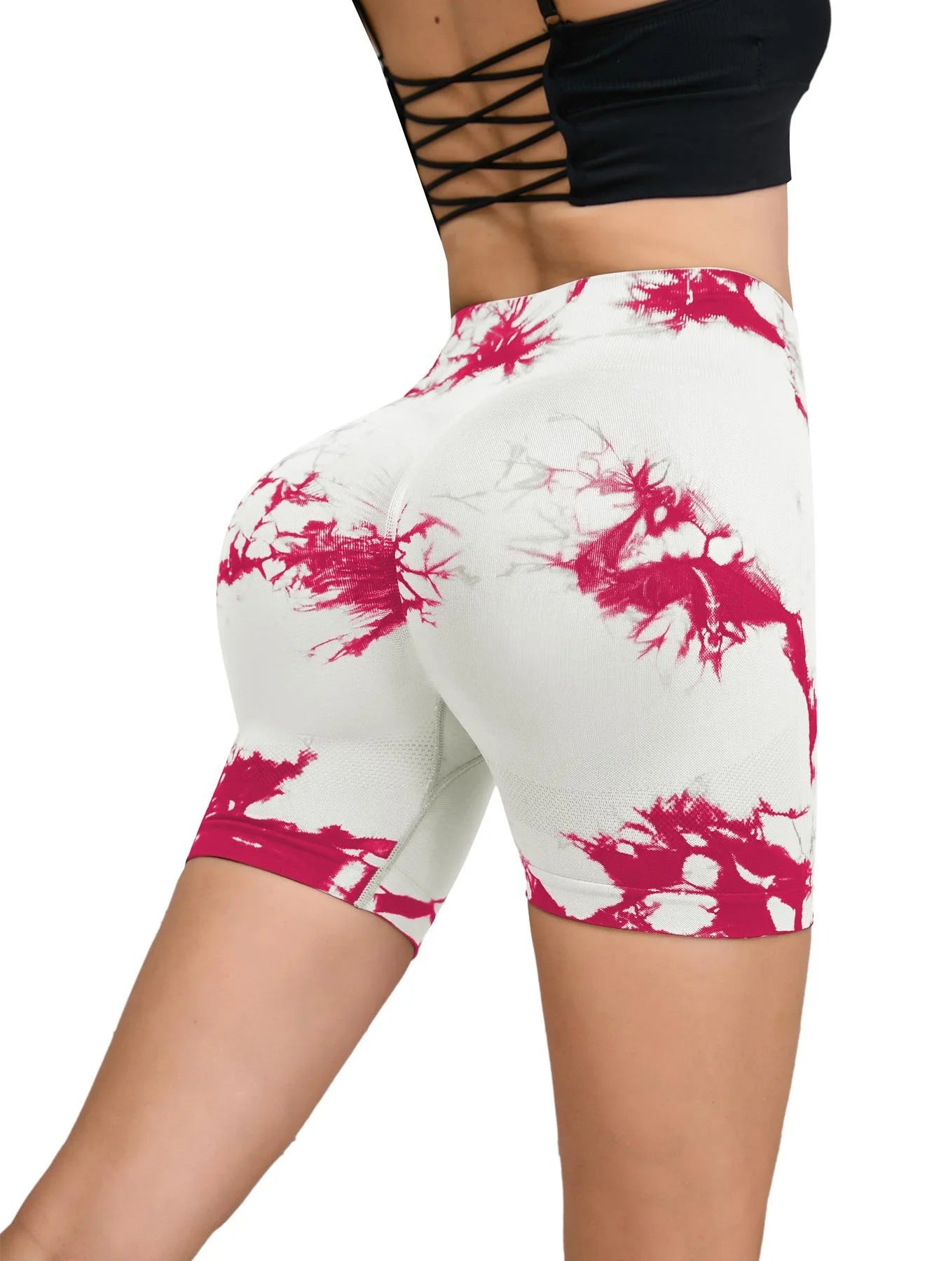 Tie Dyed Seamless Fitness Pants Women's High Waist and Hip Lifting Sports Tight Shorts Running Sexy Peach Fitness Yoga Shorts - Smarsty