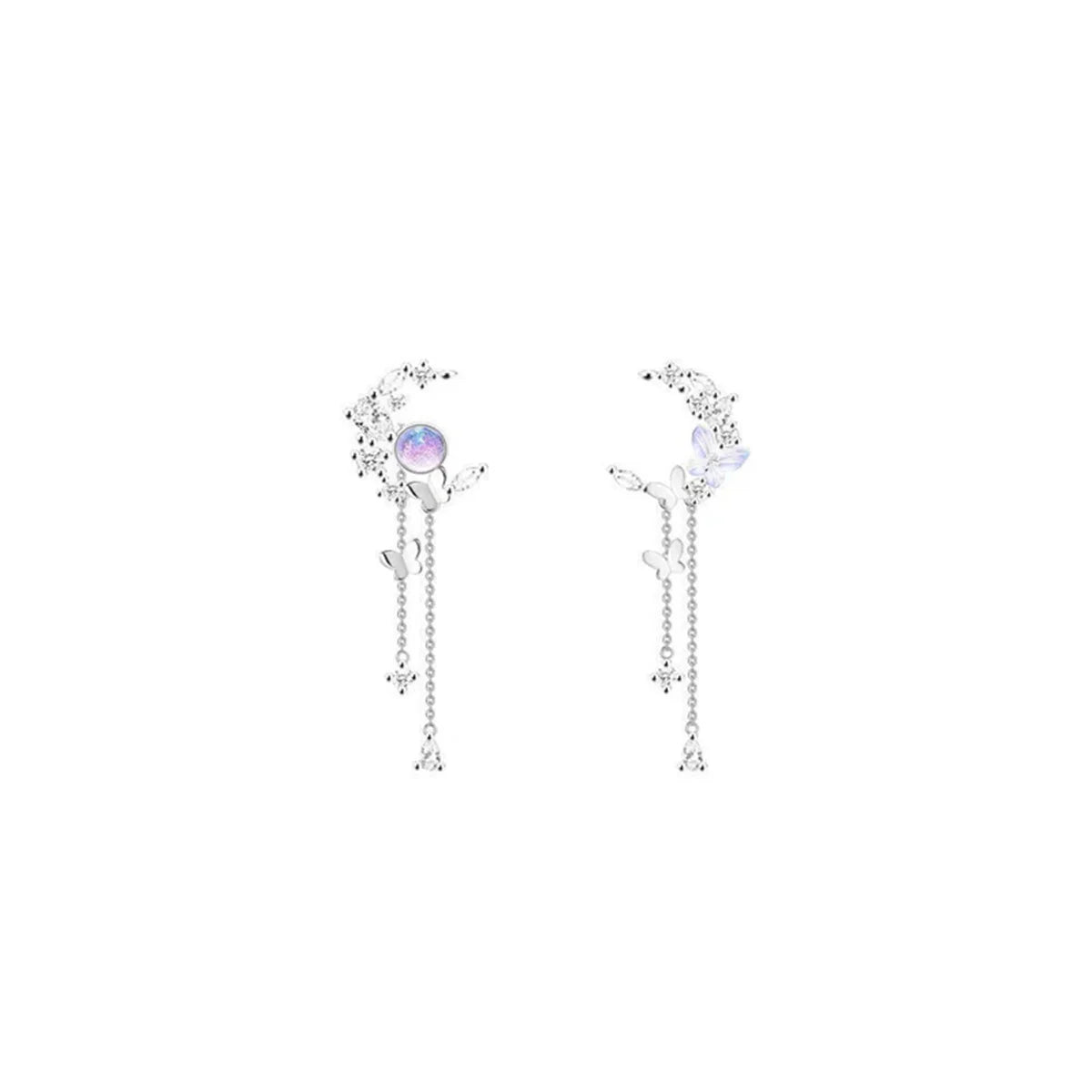 Korean Moon Butterfly Crystal Drop Earrings for Party Women - Smarsty