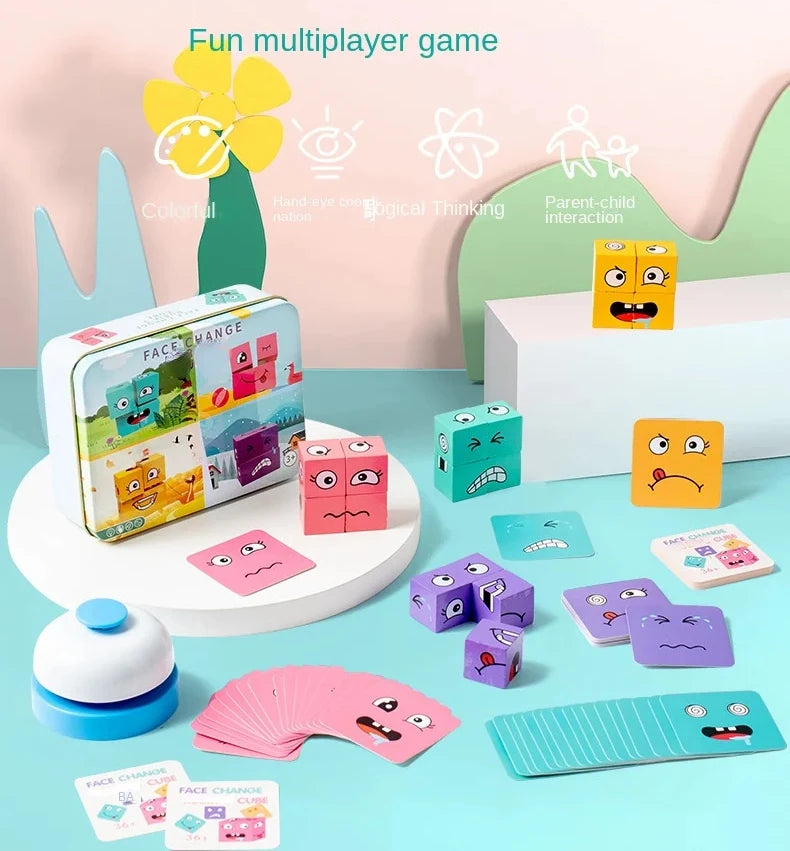 Cube Face Changing Building Blocks Board Game Wood Puzzle Montessori Expression Wooden Blocos for Children Battle Table Game by Smarsty