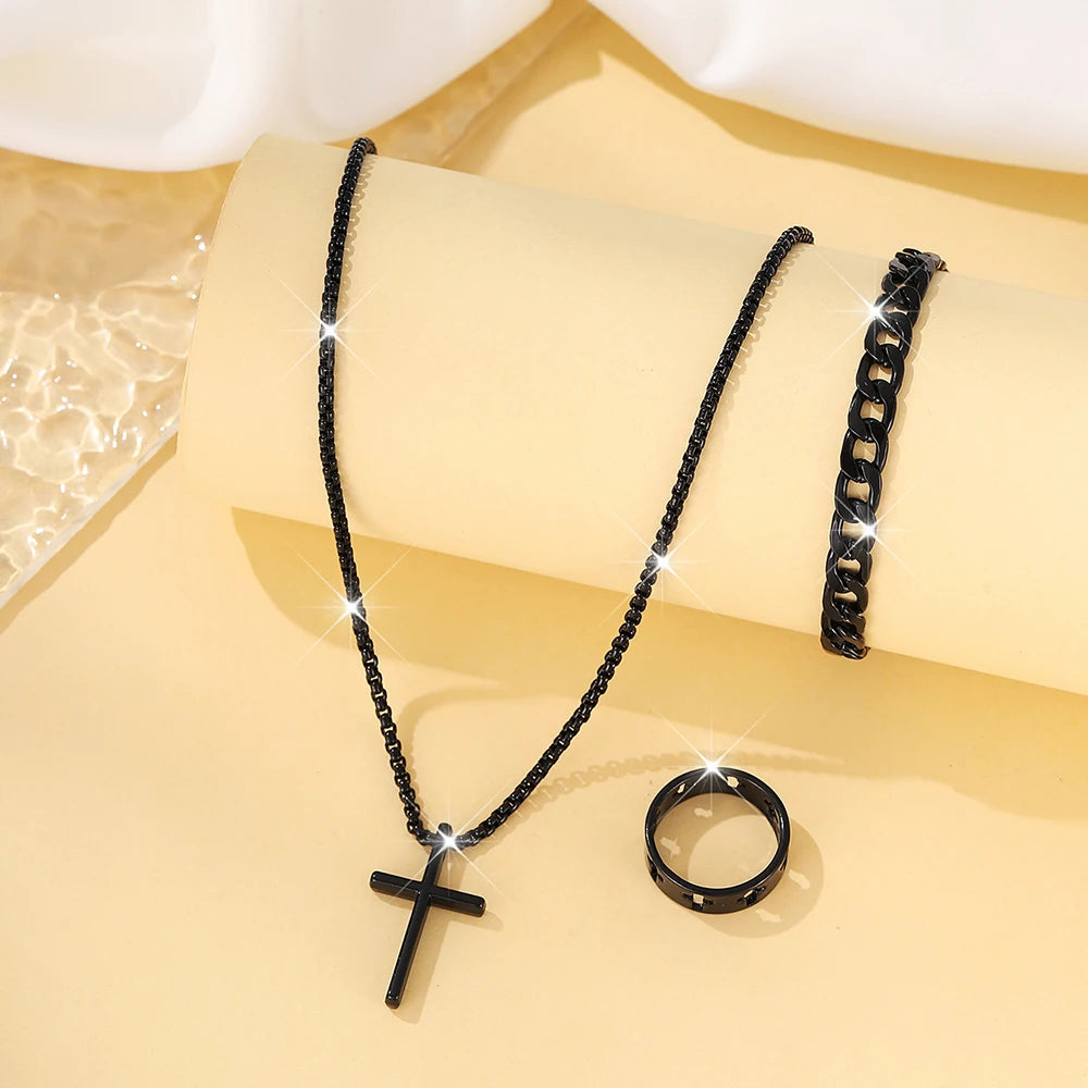 Men's Stainless Steel Cross Pendant Jewelry Set - Smarsty