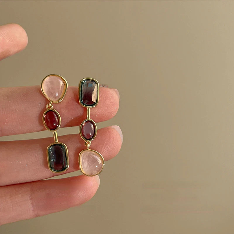 Colorful Asymmetric Resin Earrings for Women Retro Style - Smarsty