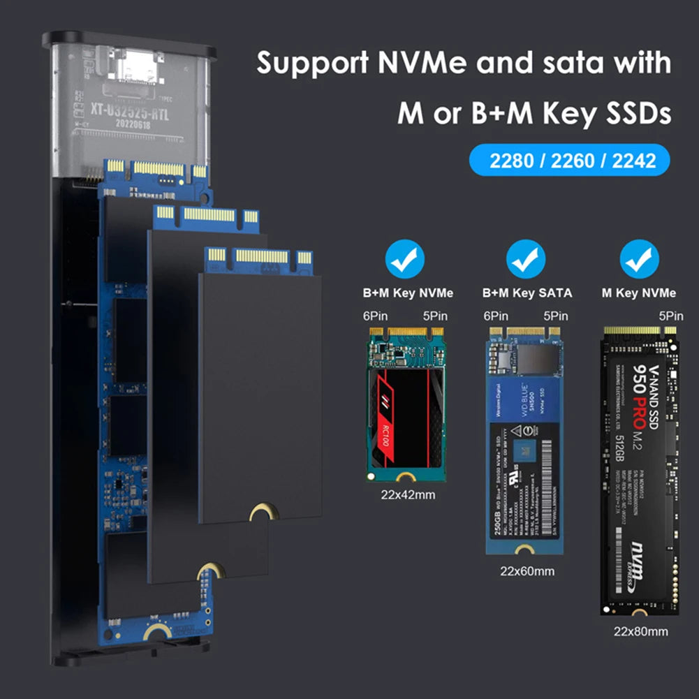 M.2 NVME SSD Enclosure External M2 NVMe Case M2 Type C 10Gbps Adapter M Key HD Storage Box for Mac Windows Laptop PC