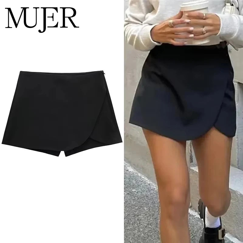 MUJER 2025 Black Mini Skirt Shorts Woman Fashion Asymmetric Skort For Women High Waist Short Skirts Woman Summer Casual Shorts - Smarsty