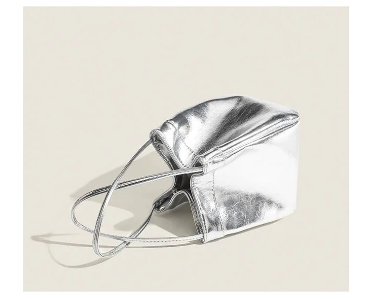 Bucket Bag For Women Silvery Pu Lunch Box Versatile Chic - Smarsty