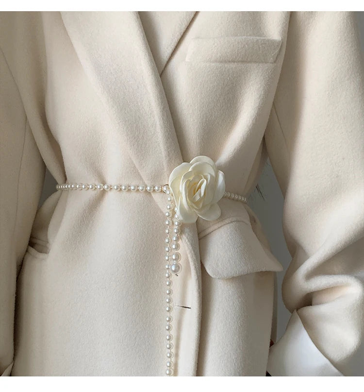 Pearl Waist Belt for Women Elegant Camellia Design - Smarsty