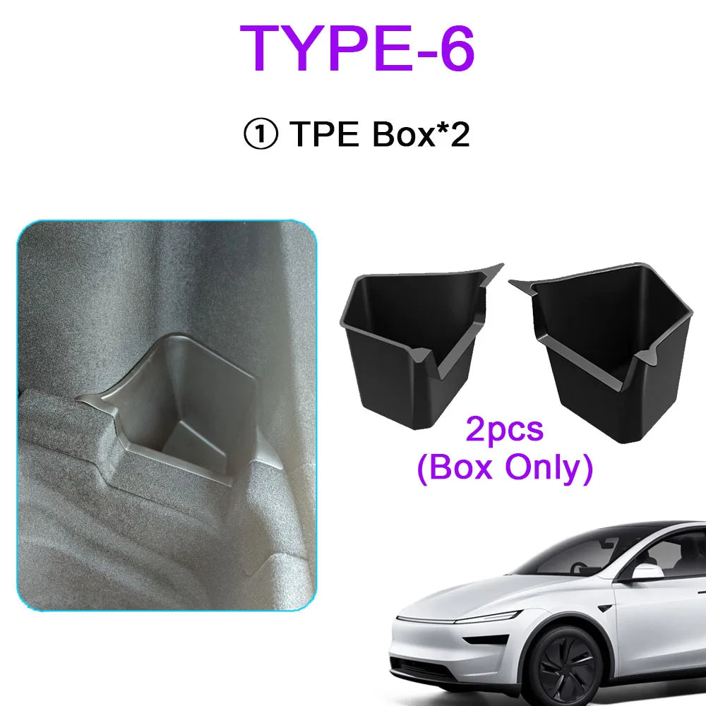 For Tesla Model Y Juniper Trunk Organizer Side Storage Box Boot Organizer Flocked TPE Mat Anti-dirty 2025 Car Travel Accessories