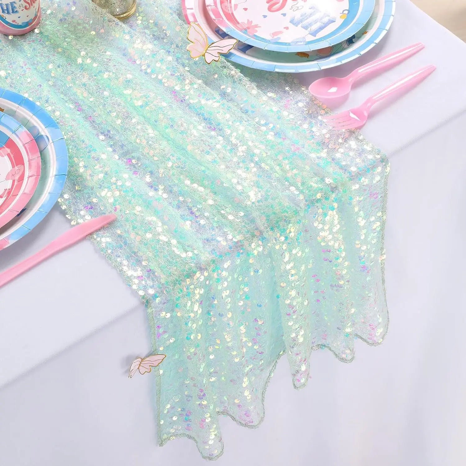 Glitter Iridescent Sequin Table Runner for Elegant Events - Smarsty