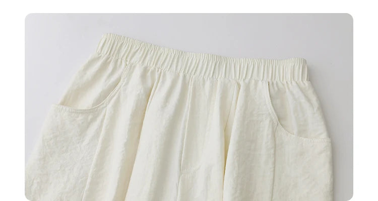 CHIC VEN Women White Pants Solid Casual Elastic Waist High Waisted Pleated Wide Leg Female Trousers Fold Summer 2025 Clothing - Smarsty