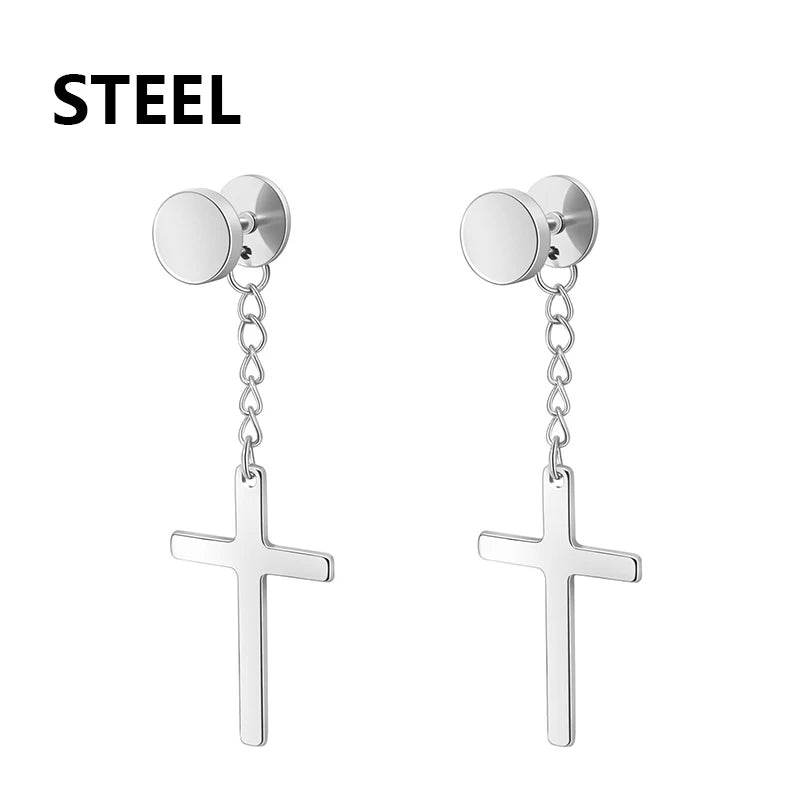 Stainless Steel Cross Dangle Earrings for Men and Women - Smarsty