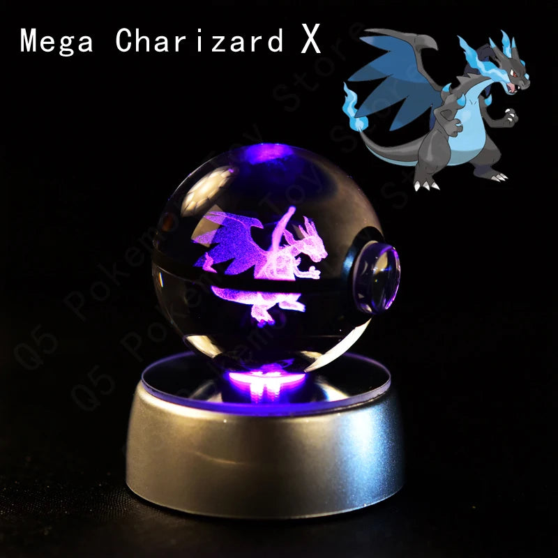 Pokemon Crystal Ball 3D Pikachu Mewtwo Mew Gengar Night Light Lamp Base Pokeball Crystal Pokemon Glass Ball Figure Birthday Gift - Smarsty
